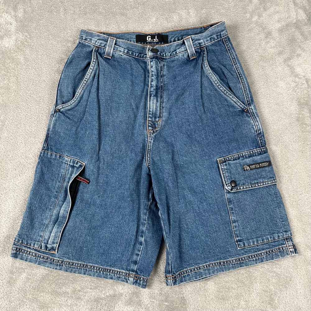 GUESS G.J. Mens Size 30 Denim Cargo Shorts Y2K USA Made Georges Marciano